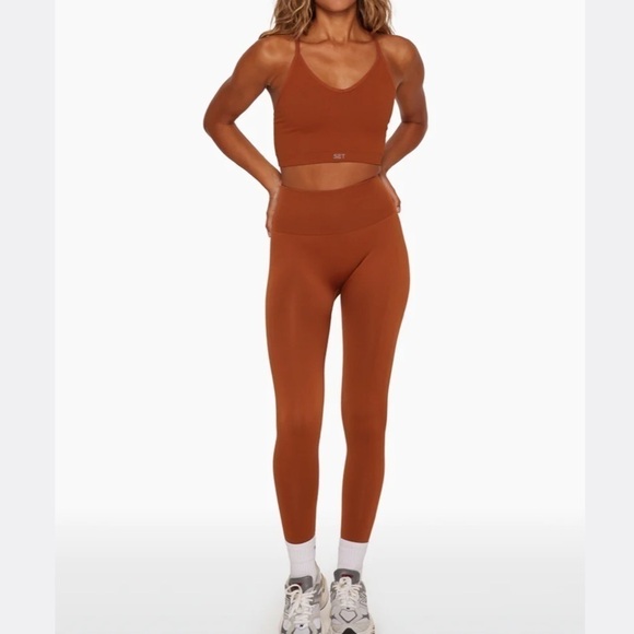 Set Active rusty orange brown seemless leggings fit like size small - Picture 2 of 11